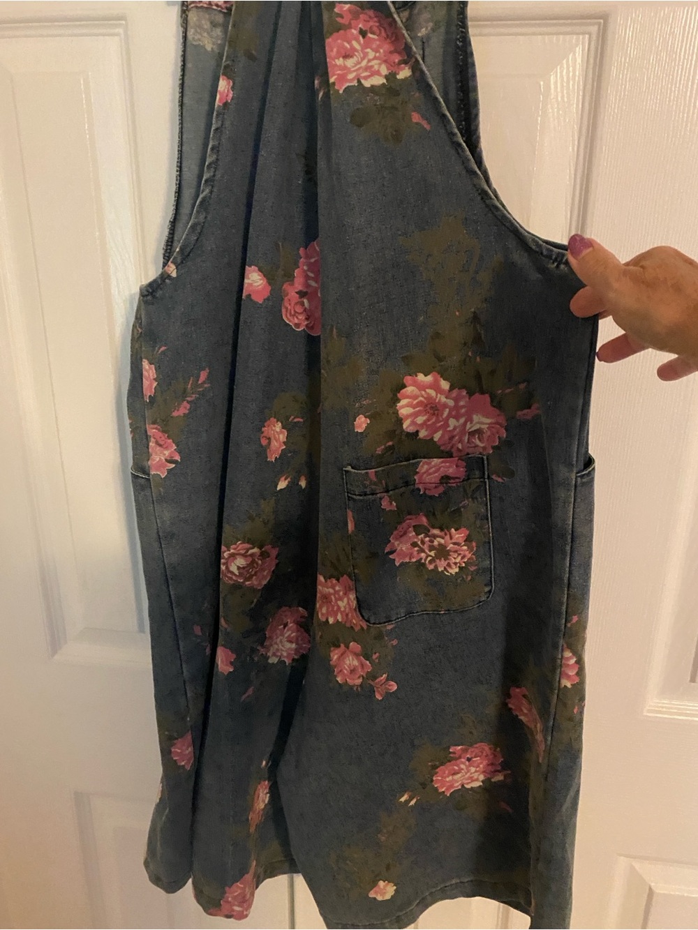 Women’s Floral Denim Overalls Jumper - Pink Floral on Blue